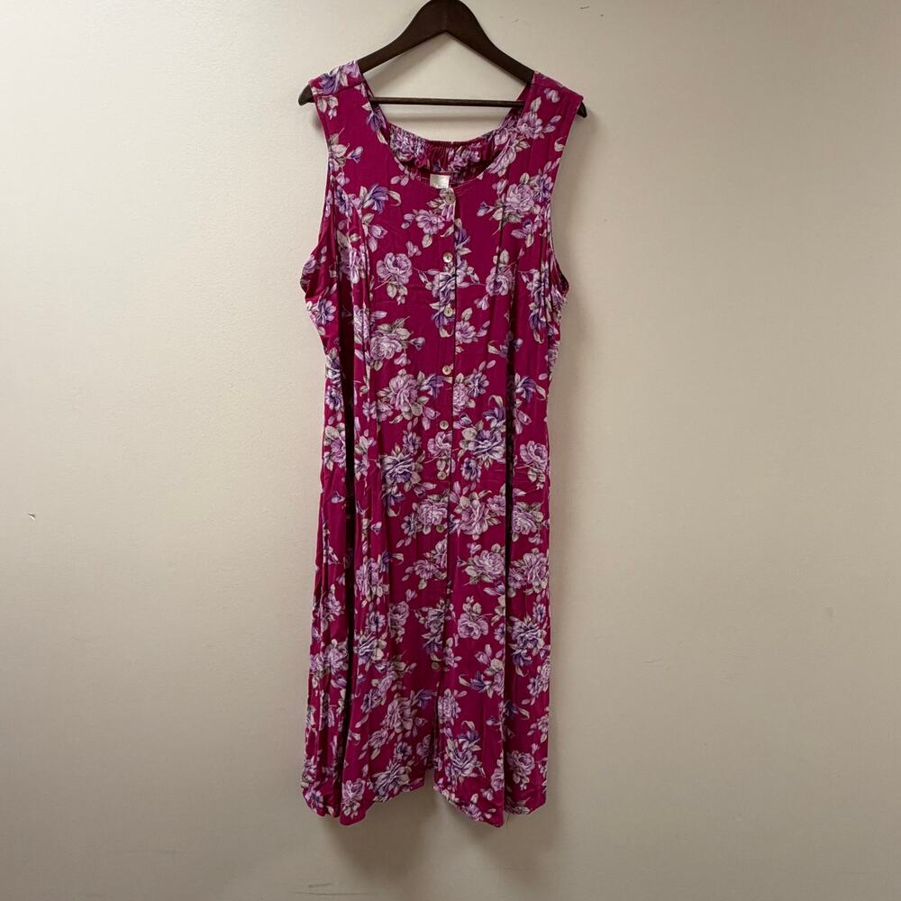 VTG Blair Floral Fuchsia Sleeveless Button Up Maxi Cottagecore TradWife P2XL